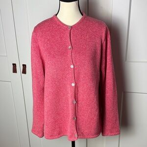 Vintage 100% cotton L.L. Bean Chunky Knit Cardigan Sweater Pink Large buttoned